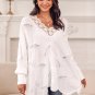 Women's Floral Lace Pointelle Knit Scalloped Sweater