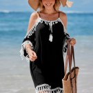 Women's Black-and-White Frayed Cut-Out Dress