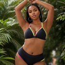 Women's Black Contrast Diamond Neck Bikini Top & Low-Rise Bottoms Set