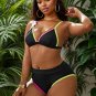 Women's Black Contrast Diamond Neck Bikini Top & Low-Rise Bottoms Set