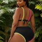 Women's Black Contrast Diamond Neck Bikini Top & Low-Rise Bottoms Set