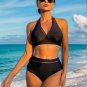 Women's Black Ladder Trim Bikini Top & Standard Bottoms Set