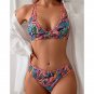 Women's Boho Wavy Striped Strappy V-Neck Top & Cutout Bikini Set