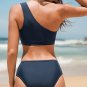 Women's Navy Asymmetrical Bikini Top & Mid-Rise Bottoms Set