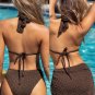 Women's Coffee Brown Plunging Bikini Set & Skirt Set