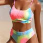 Women's Tie-Dye Wash Textured Scoop Neck Top & High Waist Bikini Set