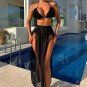 Women's 3-Piece Black Plunging Bikini Top & Standard-Rise Bottoms Set