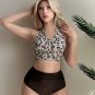 Women's Classic Leopard Print Cross Back Midkini & High Waist Set