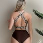 Women's Classic Leopard Print Cross Back Midkini & High Waist Set