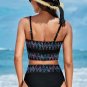 Women's Black Geo Square Neck Bikini Top & High-Waisted Bottoms Set