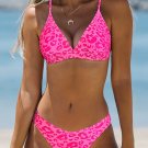 Women's Pink Leopard V-Neck Bikini Top & Low-Rise Bottoms Set