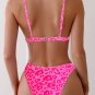 Women's Pink Leopard V-Neck Bikini Top & Low-Rise Bottoms Set