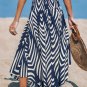 Women's Navy Abstract Smocked Waist Midi Skirt
