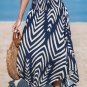 Women's Navy Abstract Smocked Waist Midi Skirt