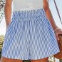 Women's Blue Striped Smocked Wide Leg Shorts