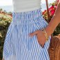 Women's Blue Striped Smocked Wide Leg Shorts