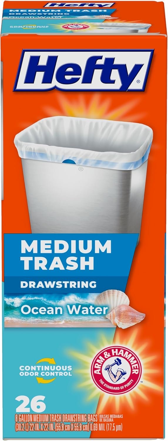 Hefty Medium Trash Bags, Ocean Water Scent, 4 Gallon, 26 Count