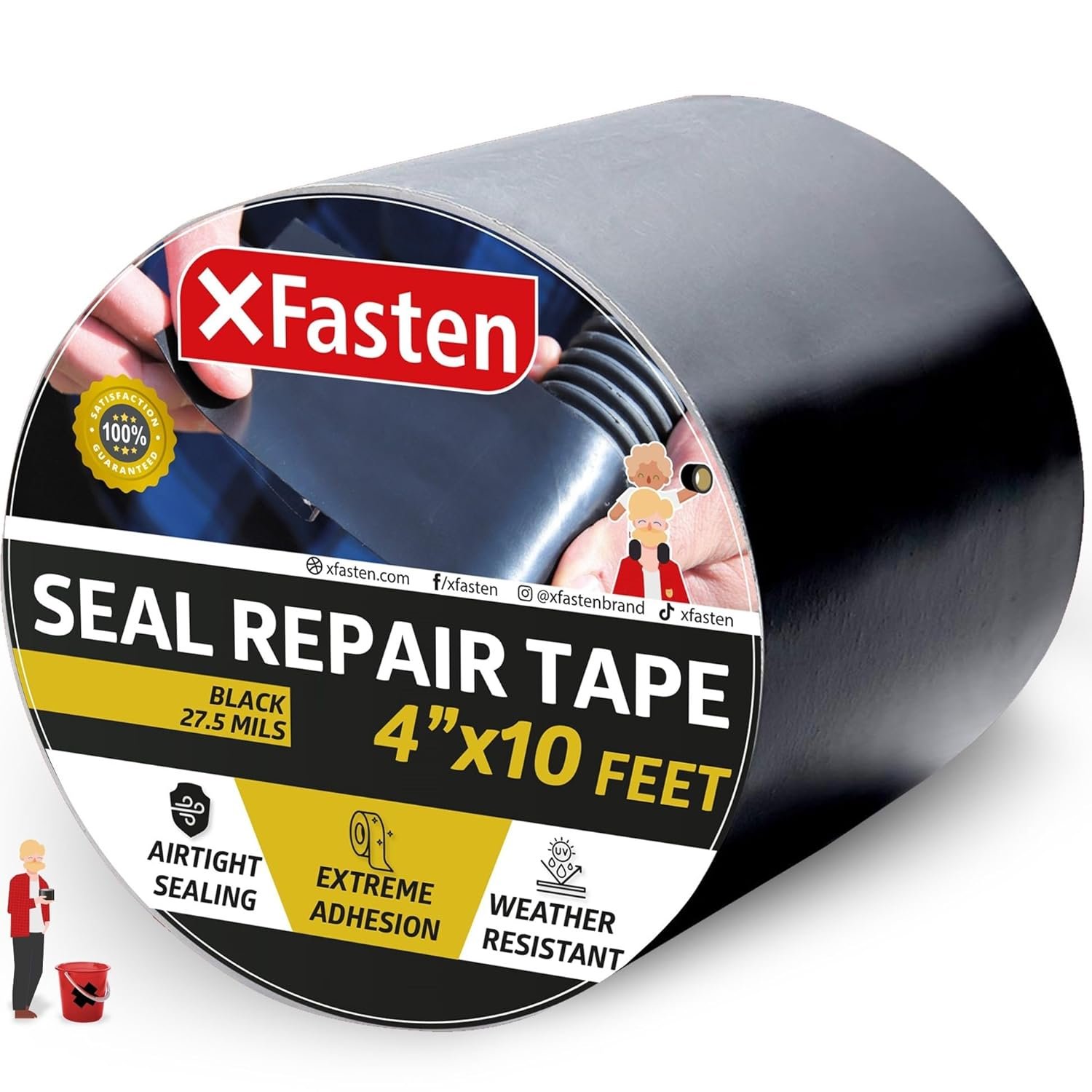 Waterproof Patch and Seal Tape, Black, 4-Inch by 10-Foot Roof and Gutter