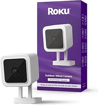 Roku Outdoor Camera for Home Security - IP65 Weather Resistant Wired Security Camera with 1080p HD