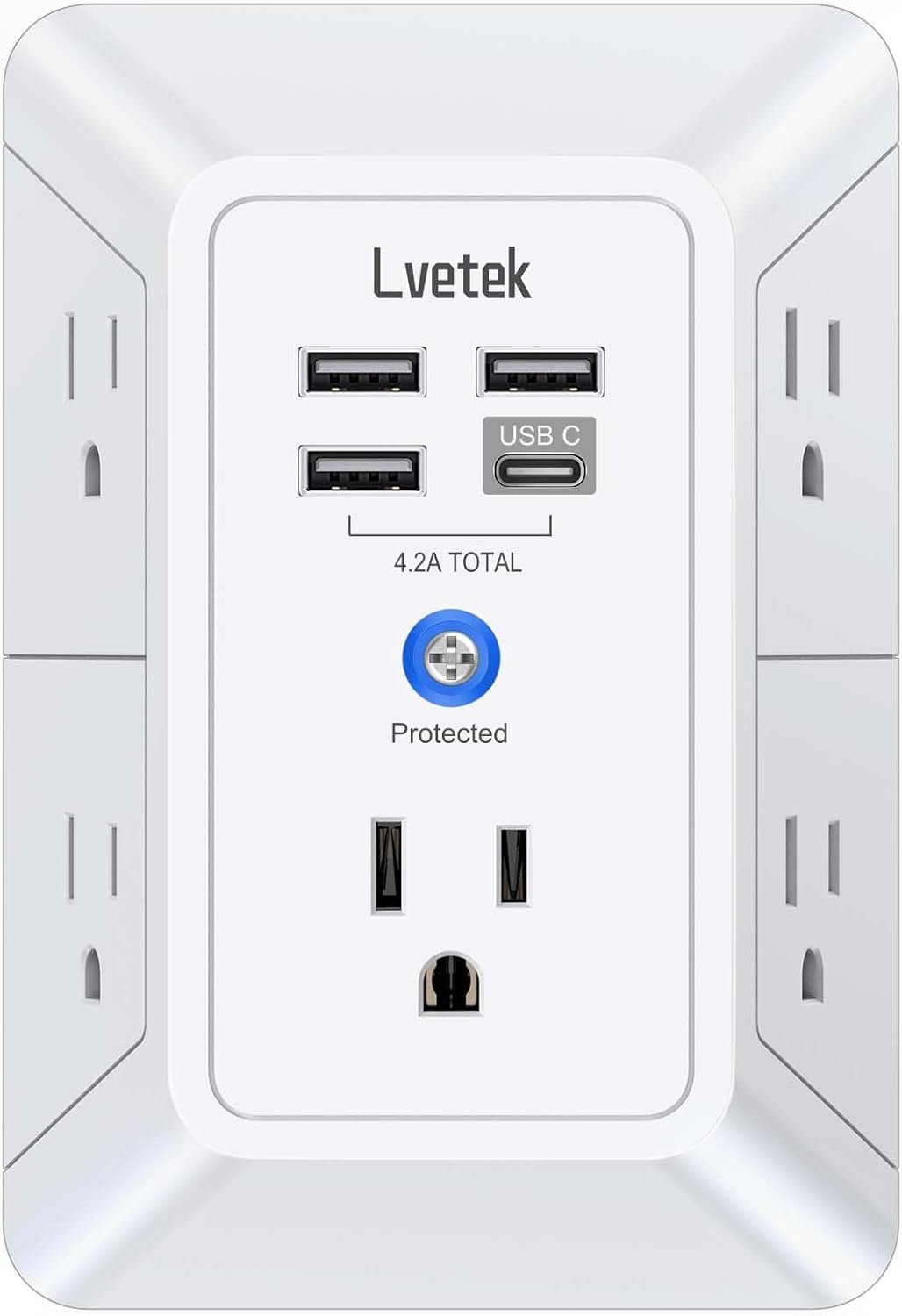 5 Outlet Extender Multi Plug Wall Outlets with 4 USB Charging Ports (1 USB C Outlet