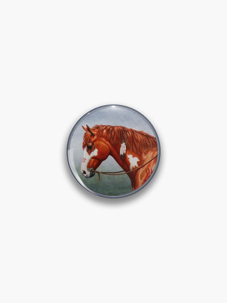 Chestnut Pinto Native American War Horse Pin