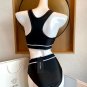 DG new split swimsuit bikini set letter ribbon waist cinched sports vest+triangle underwear, blac