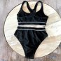 DG new split swimsuit bikini set letter ribbon waist cinched sports vest+triangle underwear, blac