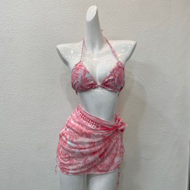 Dior ink painting drawstring three piece set Wearing gauze is fashionable and sexy, and the uppe