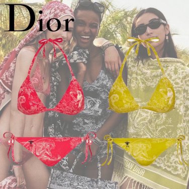 Dior new bikini swimsuit~animal print camisole vest bra underwear+triangle pants two-piece set, S
