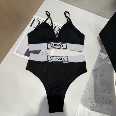 -fiveVersac  New Ribbon Bikini Split Swimsuit Set Black and White SML