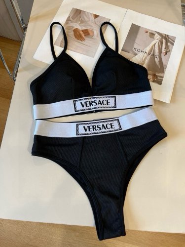 Versac  New Ribbon Bikini Split Swimsuit Set Black and White SML_459