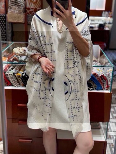 5 New Xiaoxiang [Double C Logo Grid Square Scarf 140] Bearded Cashmere Square Scarf Rec_8045