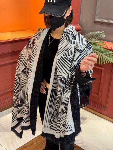 5 Shining Scarf Small Fragrant Cashmere Long Scarf [Double C-Line Letter Long Scarf] Re_3933