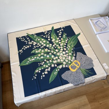 ch 110Dior Silk Square Towel [Lily of the Valley Flower Bouquet Towel] Made of top-qu_1301