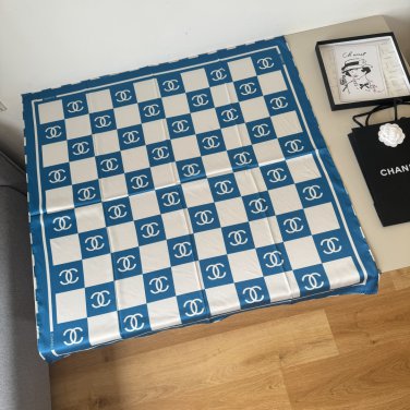 ch 110Original Small Fragrance 90cm Silk Square Towel [Checkerboard Double C] Made of_4319