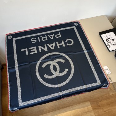 ch 110Original Small Fragrance 90cm Silk Square Towel [Letter Double C] Made of top-q_4234