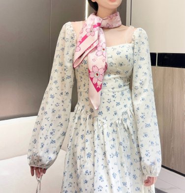 LV x TM MONOGRAM CHERRY BLOSSOM 18mm premium silk double-sided same color scarfThi
