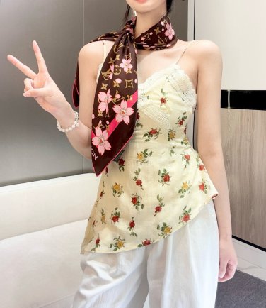 LV x TM MONOGRAM CHERRY BLOSSOM 18mm premium silk double-sided same color scarfThi_22