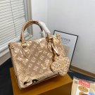 130 with folding boxSize 25  20LV Onthego Tote Bag  New Silver Embossed Bag Fashiona_763