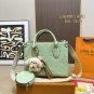 135 fold box Lv tote with wide shoulder strap and small coin purse. Size is just right 25
