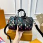 215 fold gift box LV Keepall 25 black rainbow gradient bag, classic Monogram old flower+ra