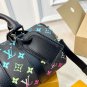215 fold gift box LV Keepall 25 black rainbow gradient bag, classic Monogram old flower+ra