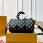 215 fold gift box LV Keepall 25 black rainbow gradient bag, classic Monogram old flower+ra