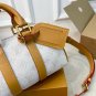 215 pairs of foldable gift box LV Keepall 25 white denim travel bag, made of Monogram Arch