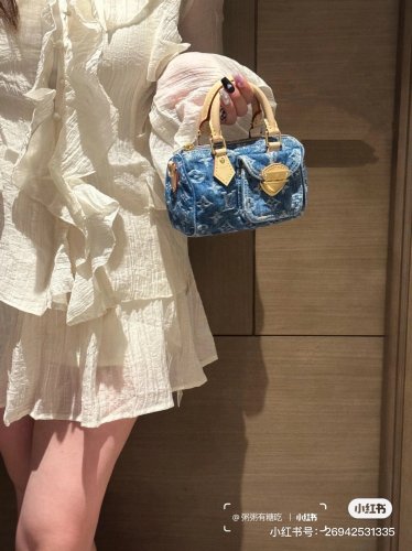 LV denim small pillow bag nano washed denim
