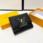 P85 color black pink purple size 11x10 Lv short wallet with calf leather fusion and reinte