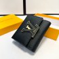 P85 color black pink purple size 11x10 Lv short wallet with calf leather fusion and reinte