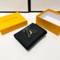 P85 color black pink purple size 11x10 Lv short wallet with calf leather fusion and reinte