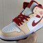Air Jordan 1 Mid Beige White Red Shoes Sneakers