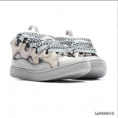 Lanvin Leather Curb Light Grey Blue Shoes Sneakers